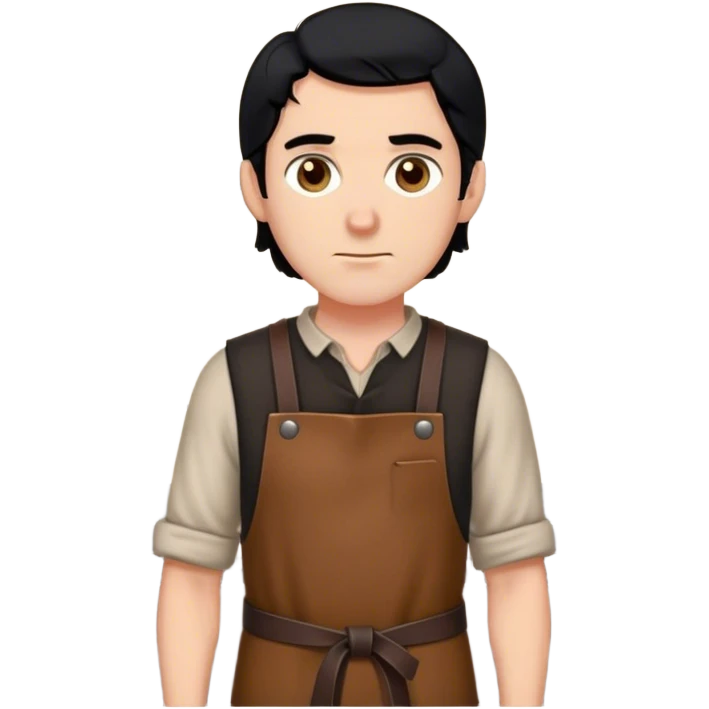 blacksmith outfit worn by a DnD themed fantasy character. basic wool tunic with a sturdy leather apron. clothes only above the waist. The clothes full waist. The character's haven't arms. character is black hair brown eyes short unkempt hair white man. emoji