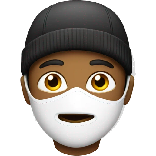 A boy wearing a ski mask and a cap emoji