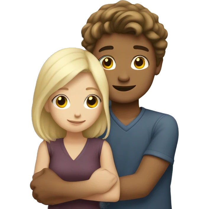 White blonde girl hugging tan brunette boy emoji