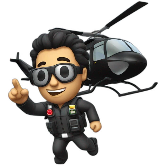 Brazilian named Pablo Marçal, flying in a black helicopter together with his co-pilot emoji