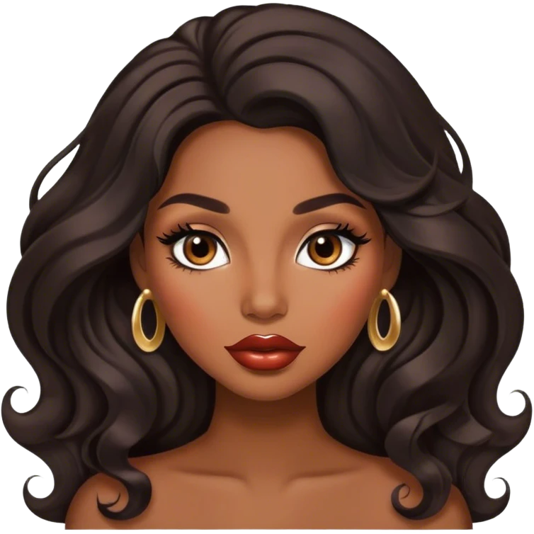 Glamourous, brown skin tone, very beautiful woman, with big plump lips, long long lashes, black wavy long hair, brown eyes emoji