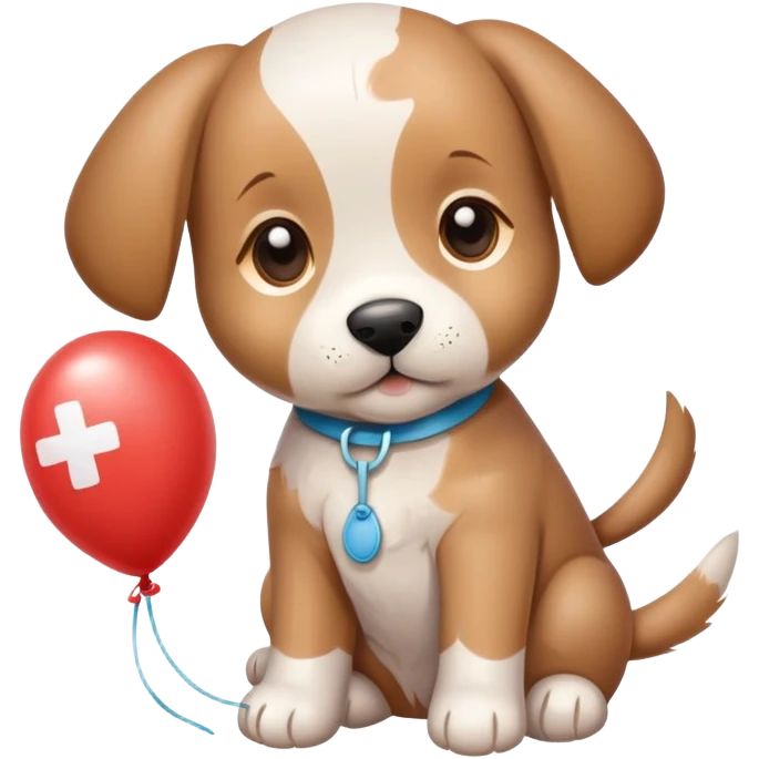 adorable puppy with bandaid and get well soon balloon emoji