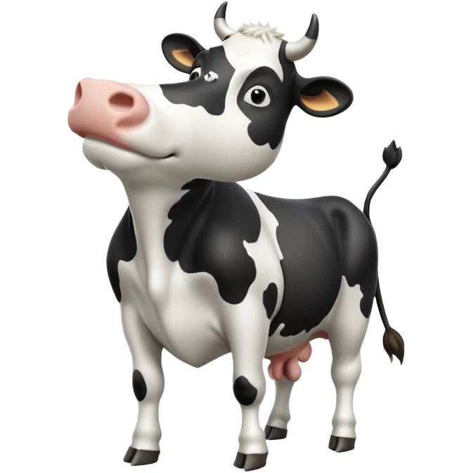 cinematic-[black and white cow]-realistic-full-body-standing-emoji,-tail-flicking-lazily,-head-tilted-dramatically,-sleek-[black and white]-coat,-simplified-yet-realistic-focused-features,-highly-detailed,-glowing-with-an-almost-sarcastic-glow emoji