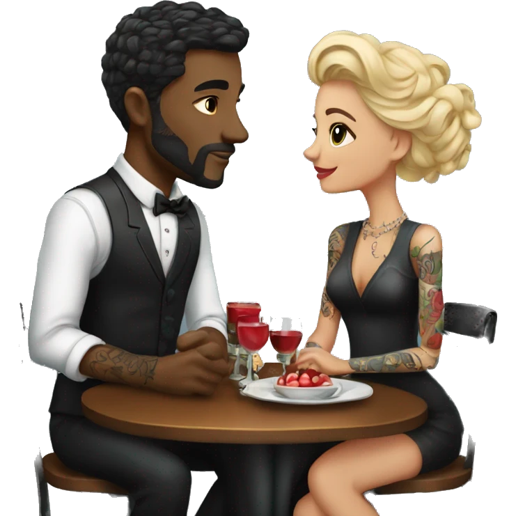Romantic fancy date for beautiful tattooed couple emoji
