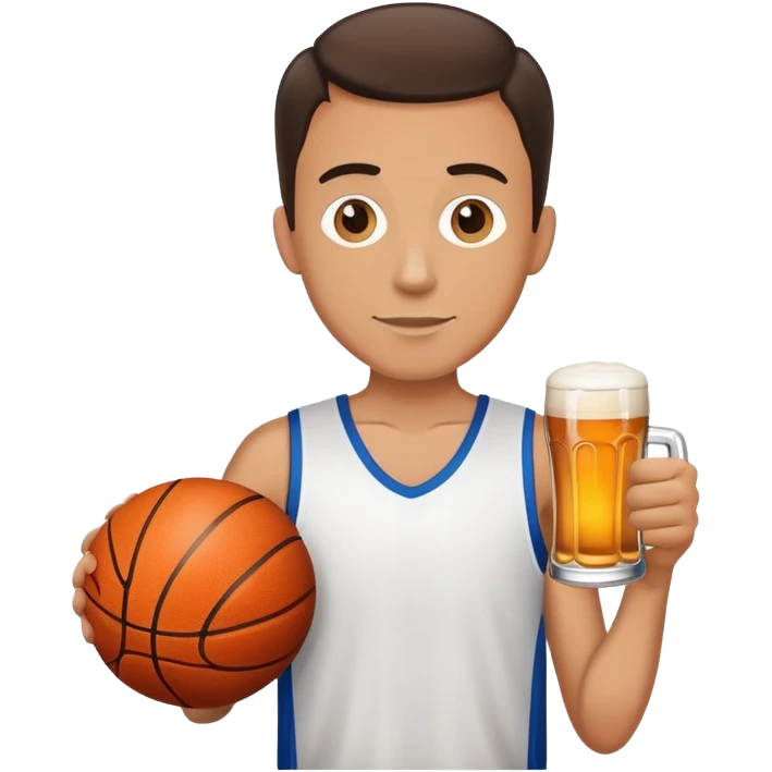Thin man holding a beer and a basketball emoji