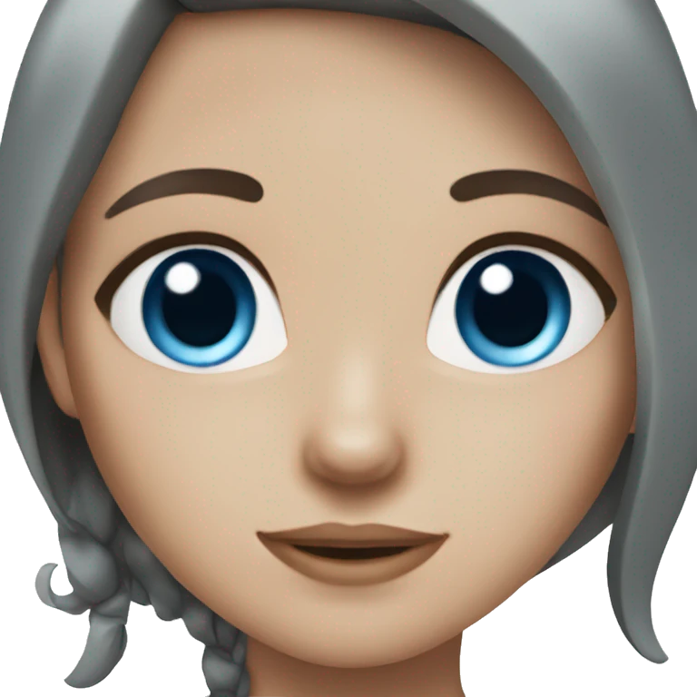 Girl with brown hair and blue eyes with gray cat emoji