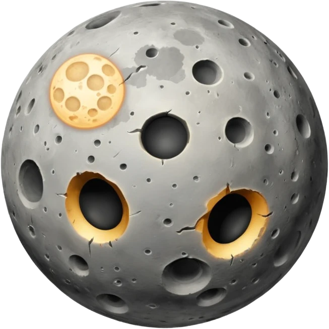 Planet Mercury emoji, round, moon-like gray ball, scarred with impact craters and patches of lighter plains emoji
