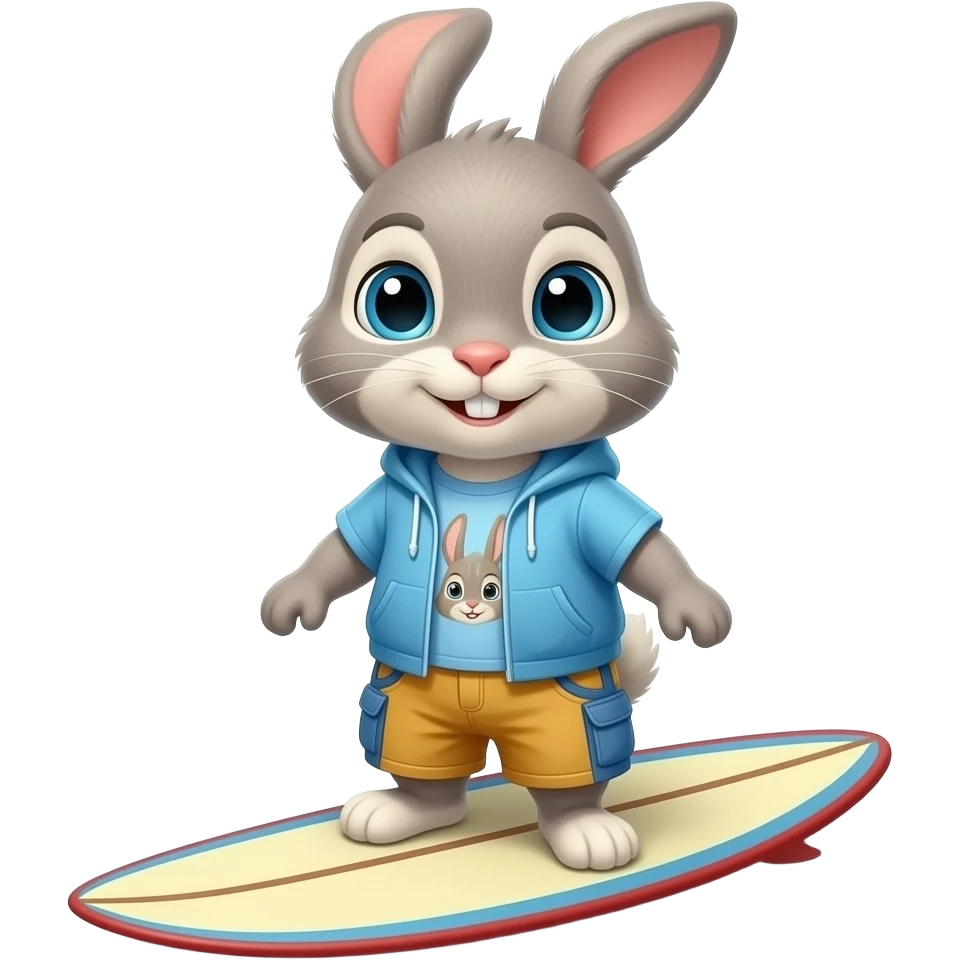 Rabbit on surfboard with clothes emoji