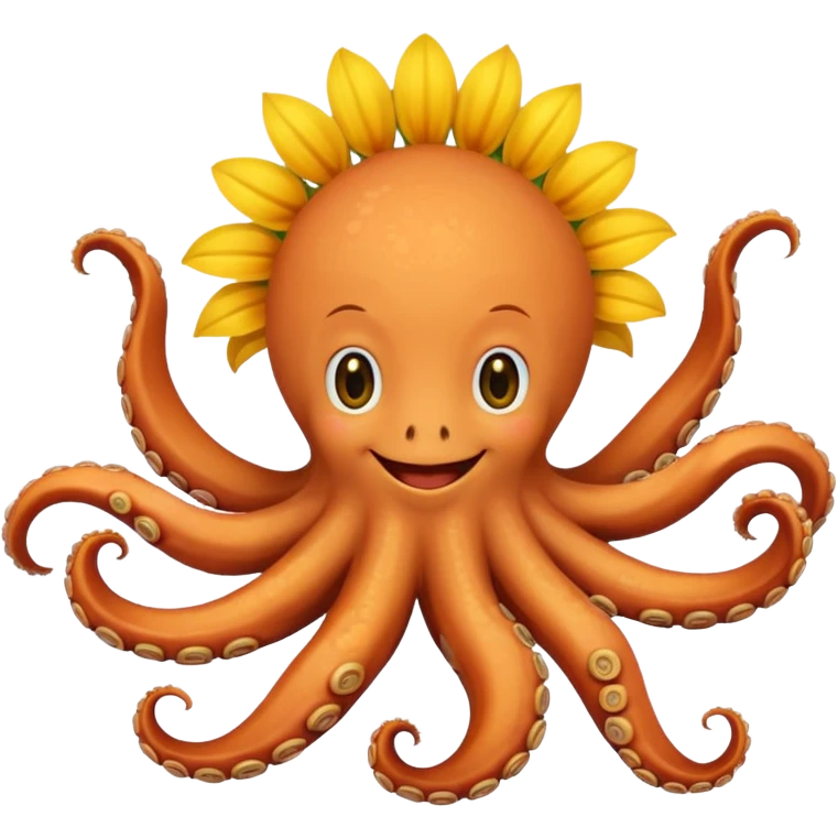 Octopus smiling bringing sunflower  emoji