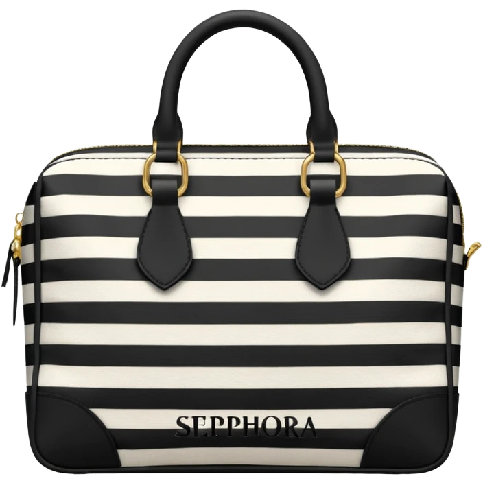 White and black striped bag that says Sephora emoji