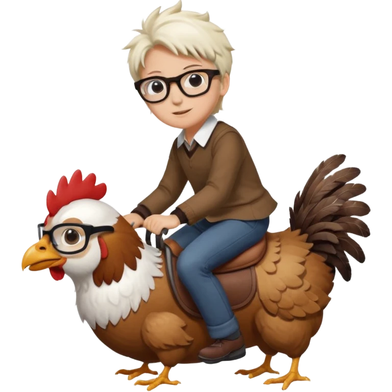 A dued whareing glasses that's ridding a dog-chicken mix emoji