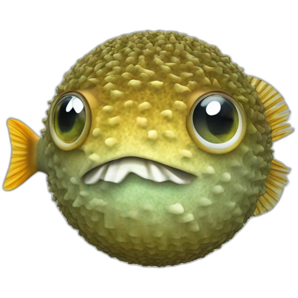 3d sphere with a cartoon economic seagrass Pufferfish skin texture with filthy eyes emoji