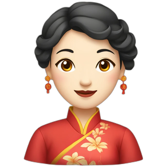 Chinese middle aged lady wear Chinese traditional dresses with a sign of agreeable gesture emoji