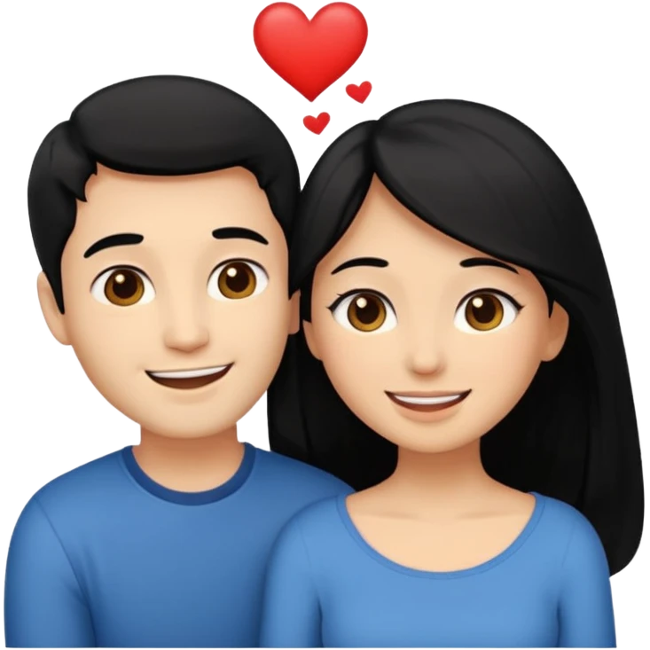An emoji of a happy couple, the woman has long black hair and a light brown skin tone, while the man has short black hair and a white skin tone. They are in a romantic pose, expressing love and joy with warm facial expressions and affectionate gestures. emoji