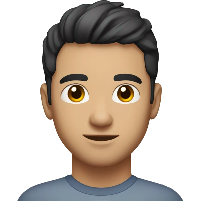 A head and shoulders shot of a 32 year old unknown man, with short black hair,   with brown eyes wearing a t-shirt. emoji