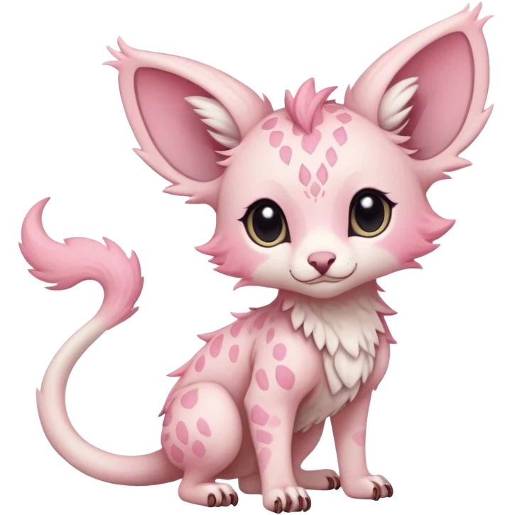 Feral Rare Fantasy cute pastel pink Vernid-Trico-species by LiLaiRa, markings, tufted ears, full body, 4 legs emoji