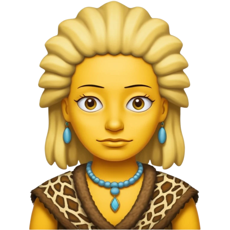a simpson woman wearing ancient animal skin cloth, half body, icon, yellow skin emoji