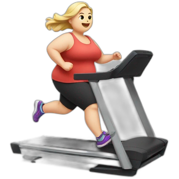 White-skinned very fat girl runs on a treadmill emoji