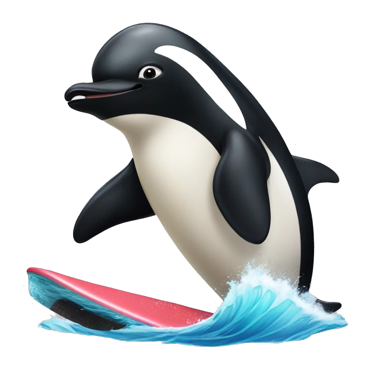 Pinguino surfeando en una orca emoji