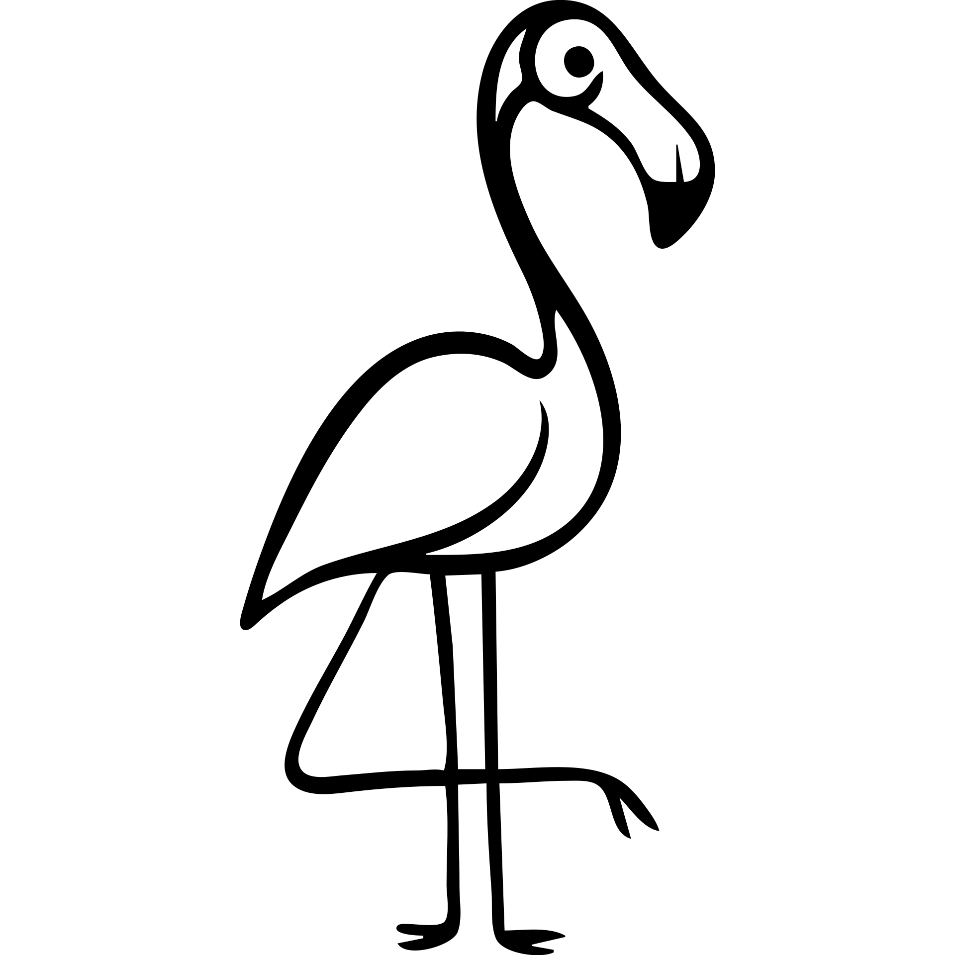 A flamingo in profile with its distinctive curved neck, slender legs, and characteristic beak. The bird is standing elegantly with one leg raised. emoji