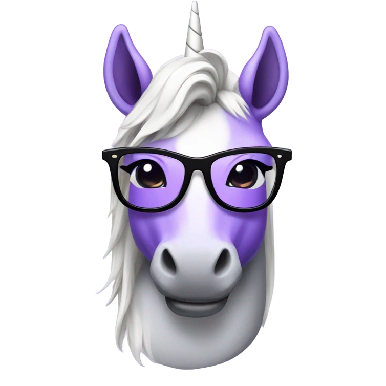Purple unicorn with glasses emoji