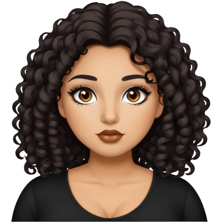 girl, tan skin, pretty, lipliner, eyeliner, eyelashes, plus size, brown eyes, LONG black curly hair emoji