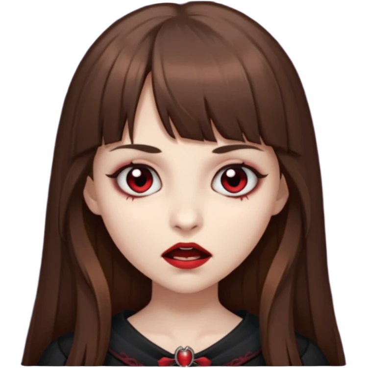 eu quero uma menina de franja e cabelo comprido cabelo castanho parecendo uma vampira com a boca fechada emoji