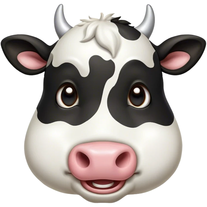 Cinematic Comical Black and White Cow Portrait Emoji, Head tilted dramatically with an exaggeratedly amused expression, featuring a striking, glossy coat of bold black and white, wide, expressive brown eyes filled with playful disbelief, Simplified yet hilariously expressive features, highly detailed, glowing with a slightly sassy glow, high shine, dramatic yet playful, stylized with an air of cheeky mischief, bright and endearing, soft glowing outline, capturing the essence of a spirited and over-the-top cow, so meme-worthy it feels like it could moo its way into internet fame instantly! emoji