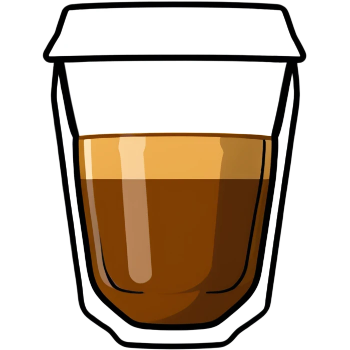 Small Gibraltar glass with cortado espresso, light brown color on top (NOT WHITE), deepening to darker brown at bottom, smooth surface, no froth or swirl emoji
