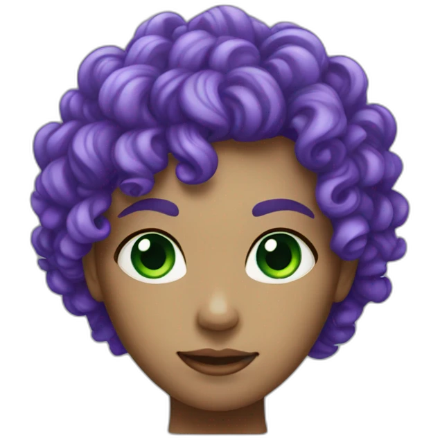 curly purple hair, green skin, blue eyes emoji