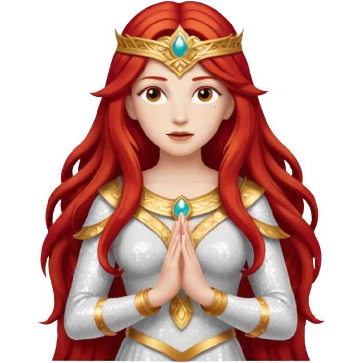 Minerva, Goddess of Wisdom from Gods and Goddesses with long red hair, ivory sequin outfit emoji