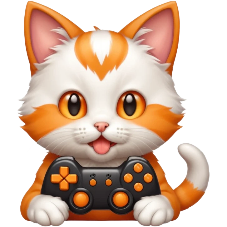 little kitten playing video games really hard with tongue out emoji