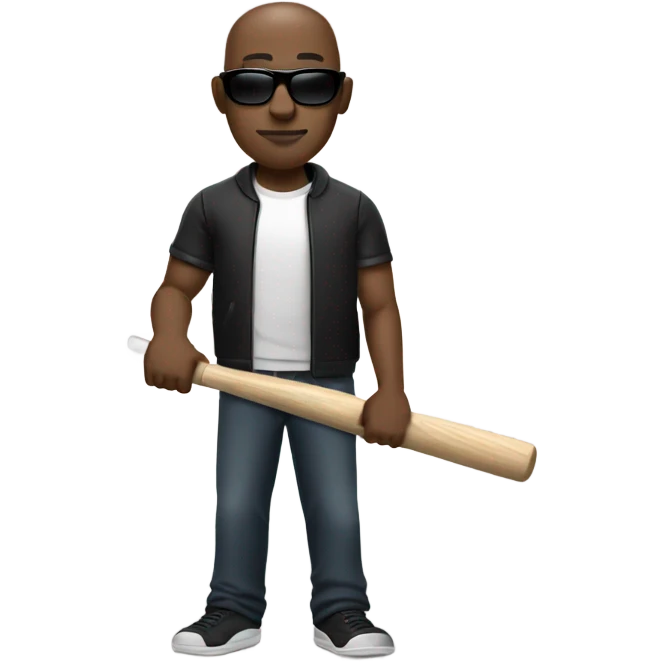 A bald black man in dark shades with a baseball bat. emoji