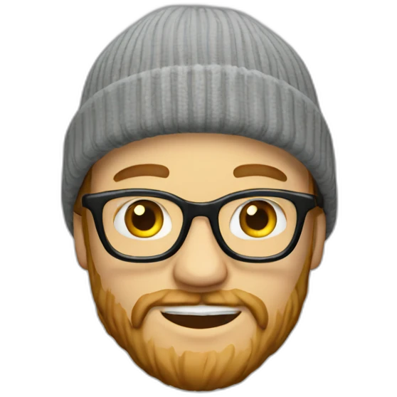 A white guy with a beard wearing glasses and a beanie emoji