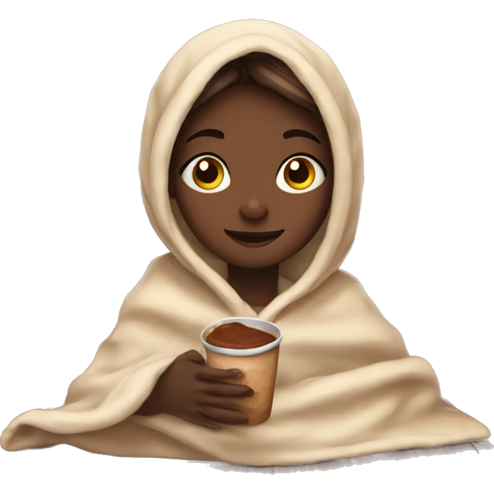 Girl seating with cocoa in her hands and covered with blanket  emoji