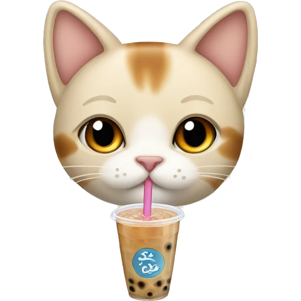 beige cat with a brown ear, whose body is a glass of bubble tea. It also has to be a stripe from head. Only one object in image.  emoji