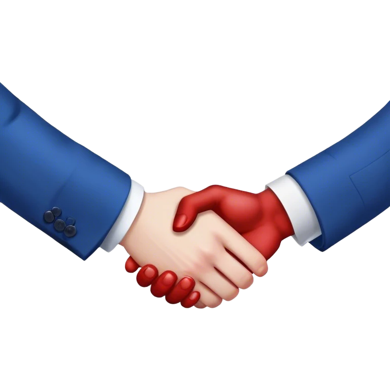 handshake with one hand in blood, hands in blue suits emoji
