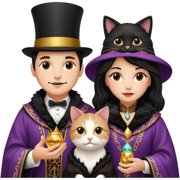 magician couple and their pet cat emoji