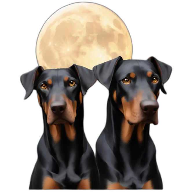 Two dobermans no cropped ears with big moon emoji