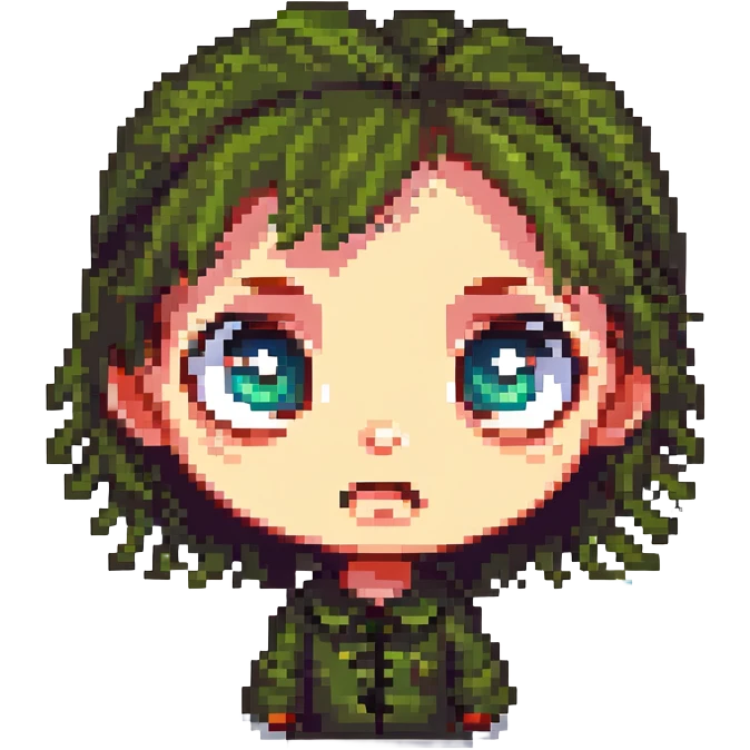 scary cute girl character, big eyes, playful but spooky, cartoon style emoji