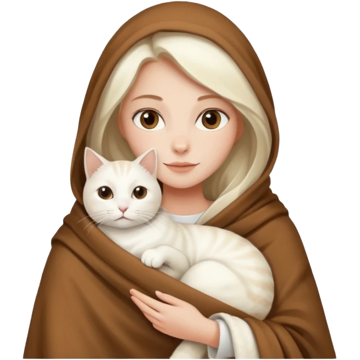 Beyaz kedi ve bayan elinde kahve battaniye emoji