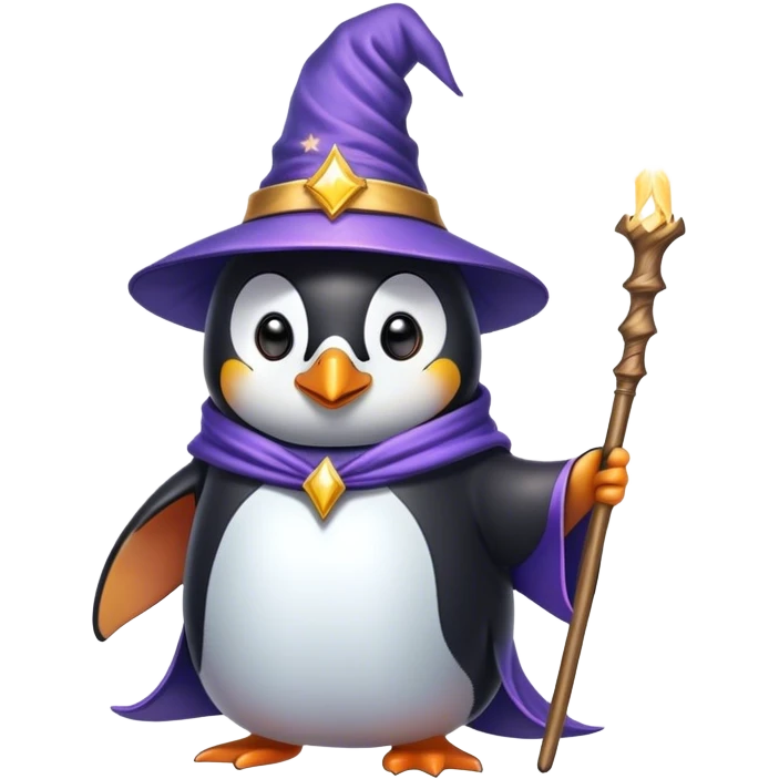 penguin wizard with magical sparks coming out of his wand emoji