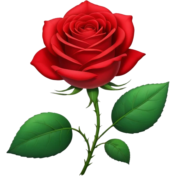 Generate a high-quality image of a single rose flower with stem and leaves, realistic color and shading, smooth gradient colors, no human figures, no facial features, no brand markings, simple white background, high-resolution.
 emoji