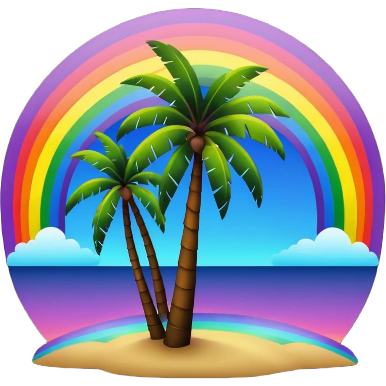 Palmera de negro con un arcoiris de fondo en la noche emoji