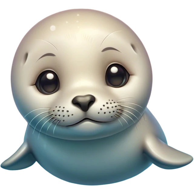 Cinematic Cute Seal Portrait Emoji, Head tilted playfully and inquisitively, with a shiny, smooth body accented by a subtle blush and round, sparkling eyes, Simplified yet irresistibly adorable features, highly detailed, glowing with a warm, friendly aquatic glow, high shine, affectionate and lively, stylized with a touch of endearing charm, soft glowing outline, capturing the essence of a mischievous marine friend that feels like it could pop out of the screen into your arms! emoji