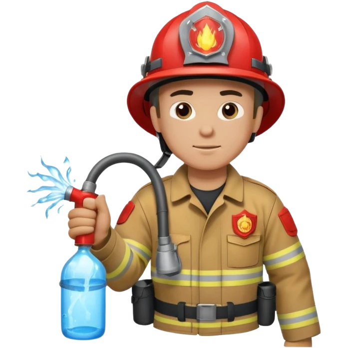 Firefighter . Super firefighter . He has super firefighter clothes, fire all around him and in his hands are powerful water powers  emoji