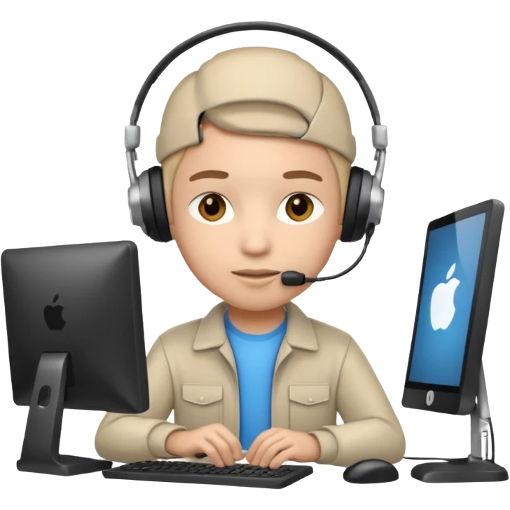 tech worker emoji with headset coding on computer emoji