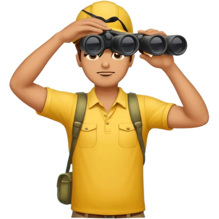 Male lifeguard – yellow shirt, binoculars in hand, scanning the sea, full body emoji