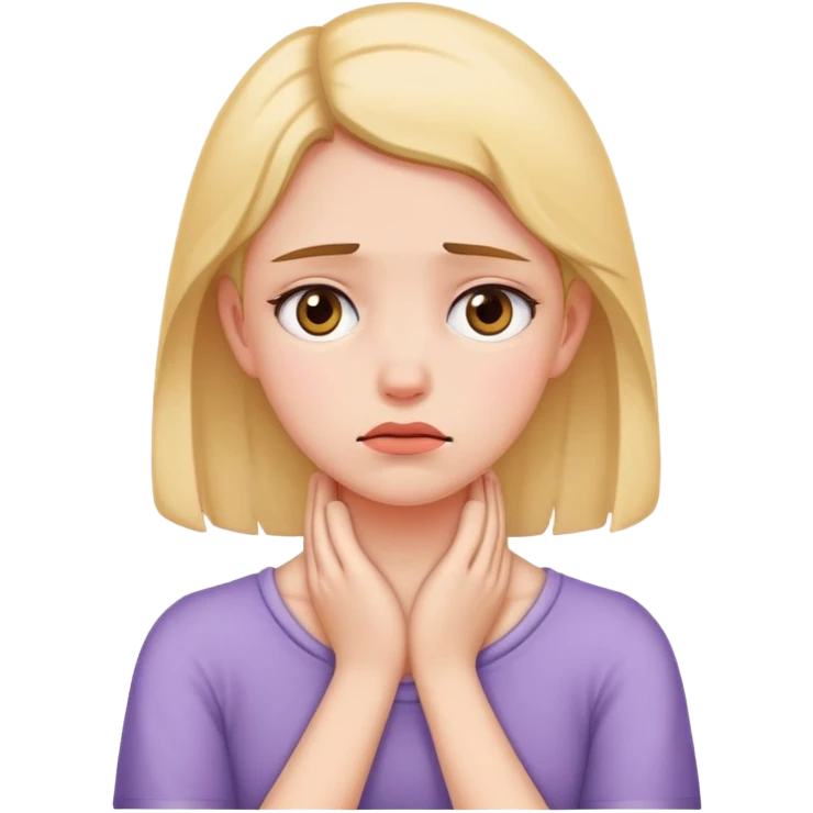 Girl who is sad who is holding her neck with both hands emoji