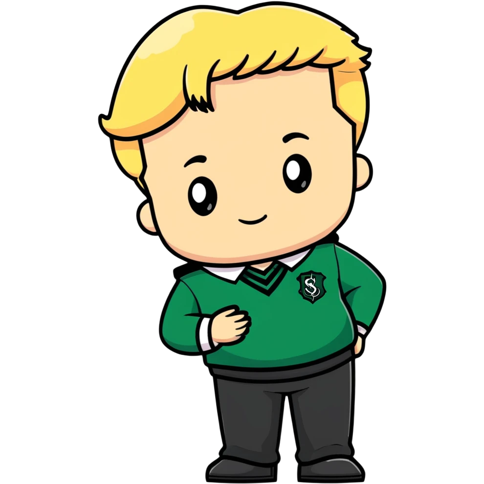 pregnant male in Slytherin uniform, blonde hair, pale skin, cartoon style emoji